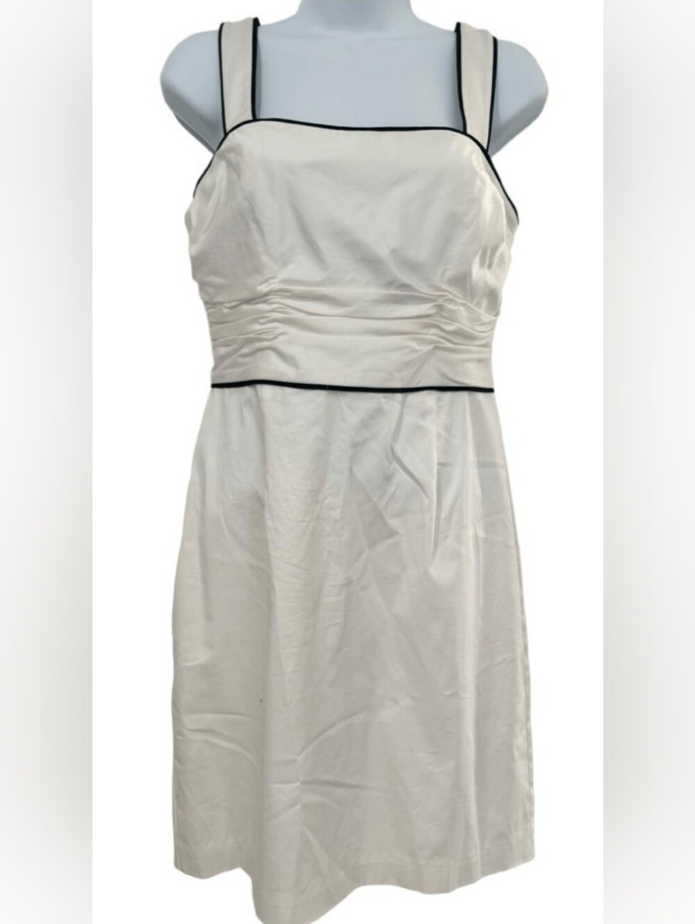 White House Black Market Cream Dress with Black Piping